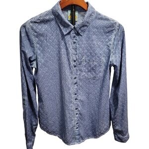 C&C California Blue Salt Wash Eyelet Blouse M Coastal Cowgirl Boho Cotton Shirt